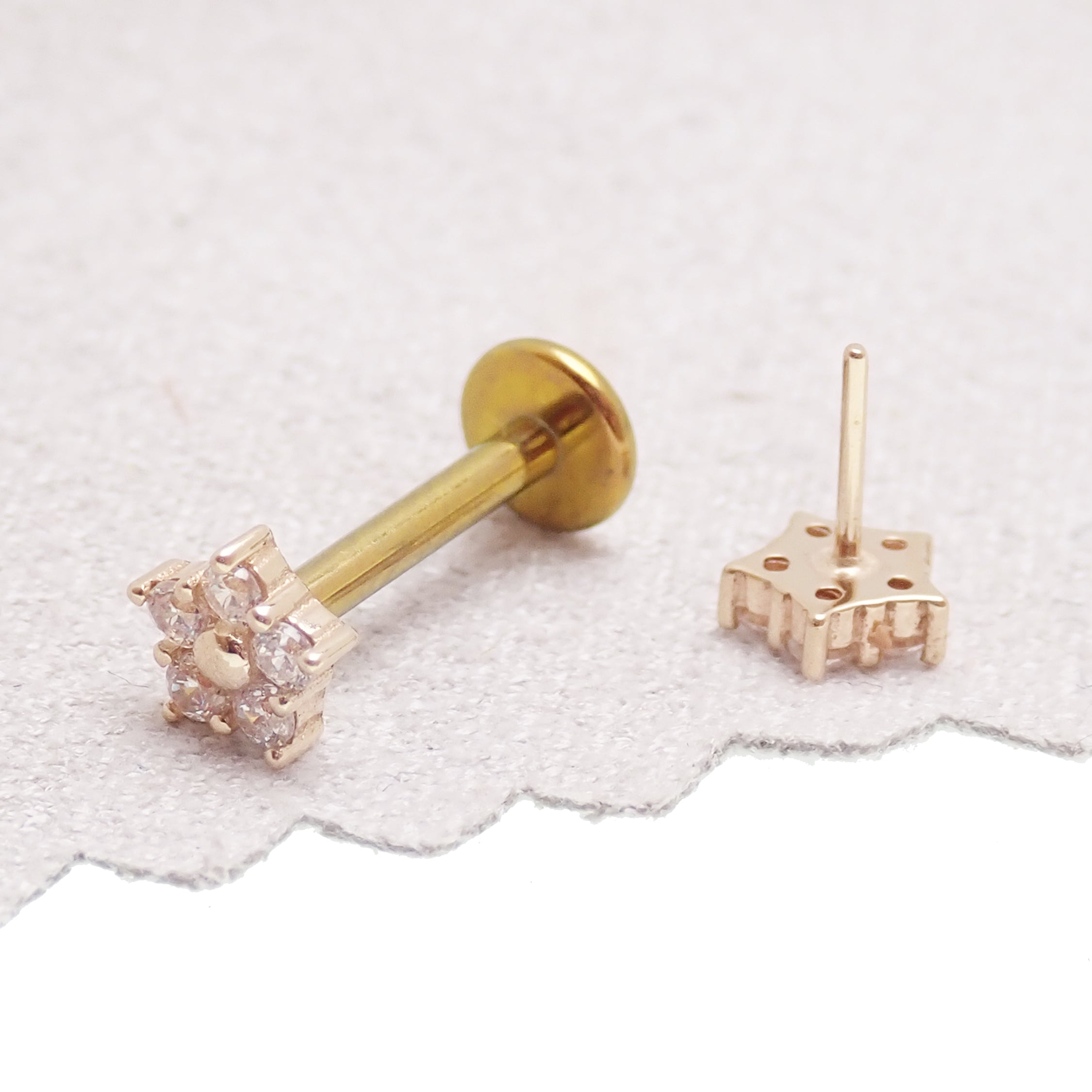14k Flower/ Titanium Flatback Push fit Piercing - Body Clickers Body Jewelry