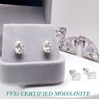 Moissanite Oval sterling Silver Earrings with Certicate