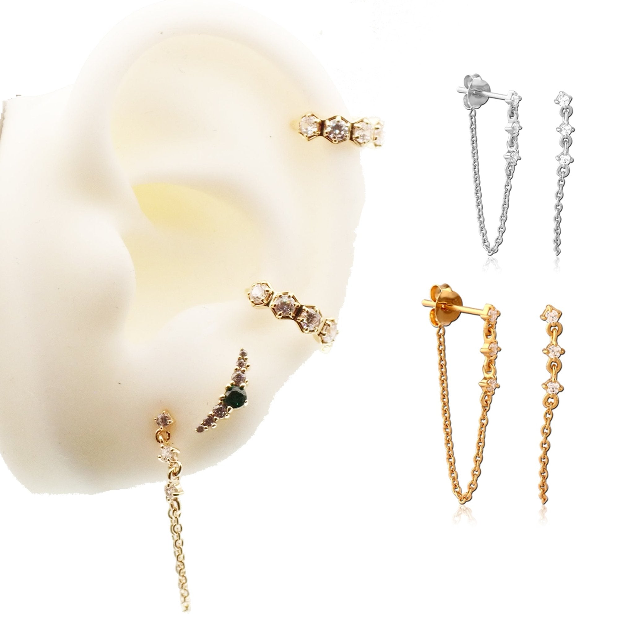 925 Sterling Silver Earrings chain wrap - Body Clickers Body Jewelry