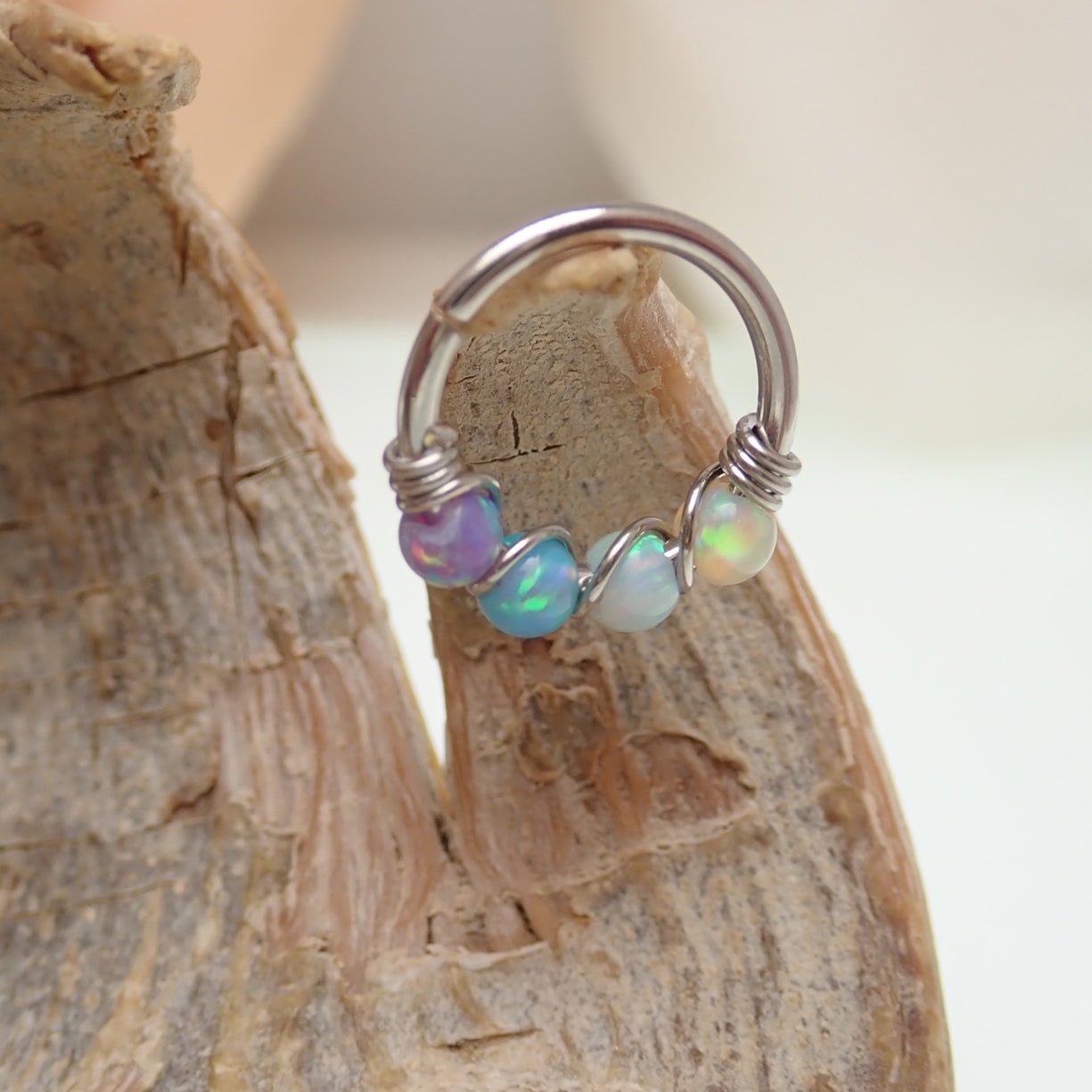Sterling Silver Fire Opal Nose/ Ear hoop 8mm - Body Clickers Body Jewelry
