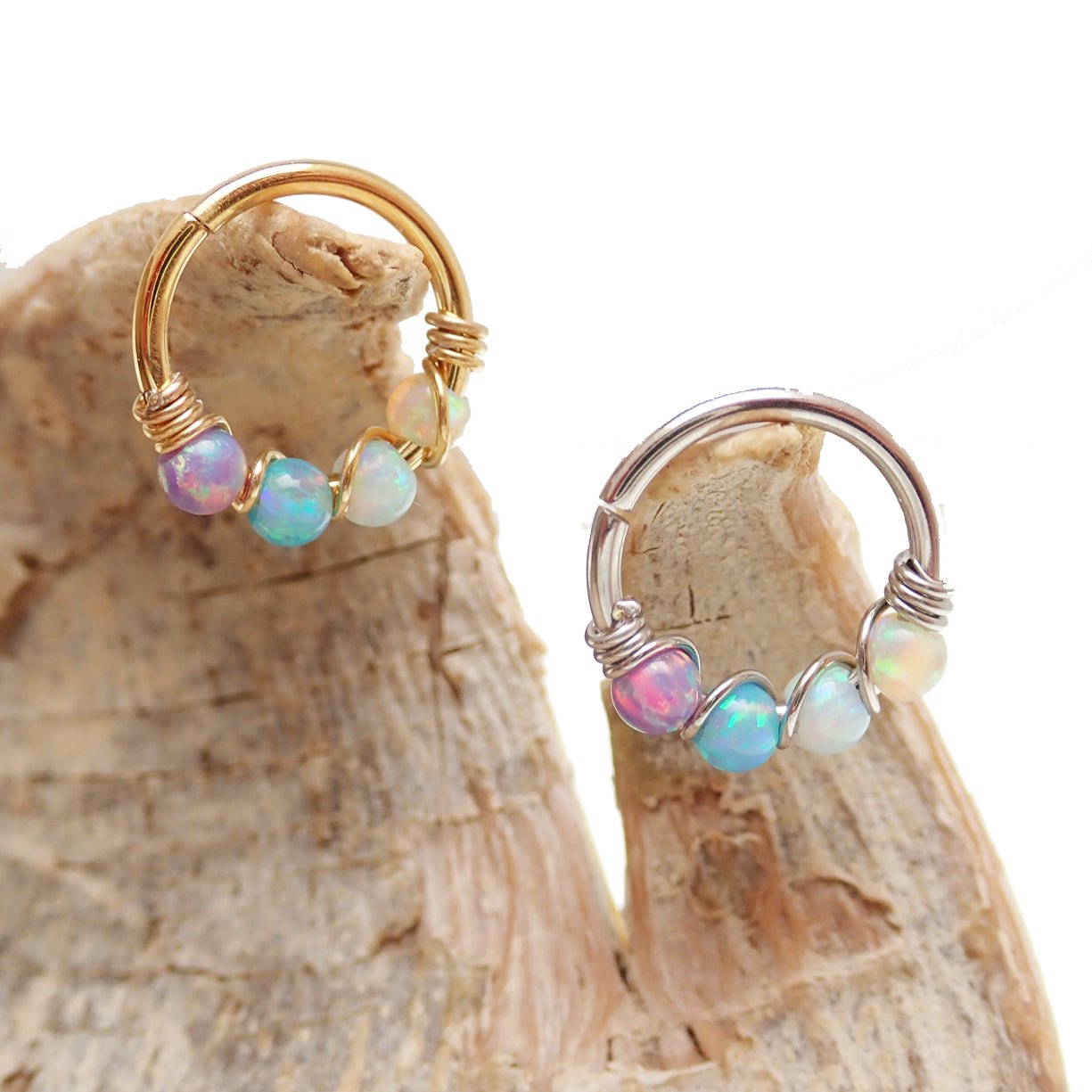 Sterling Silver Fire Opal Nose/ Ear hoop 8mm - Body Clickers Body Jewelry