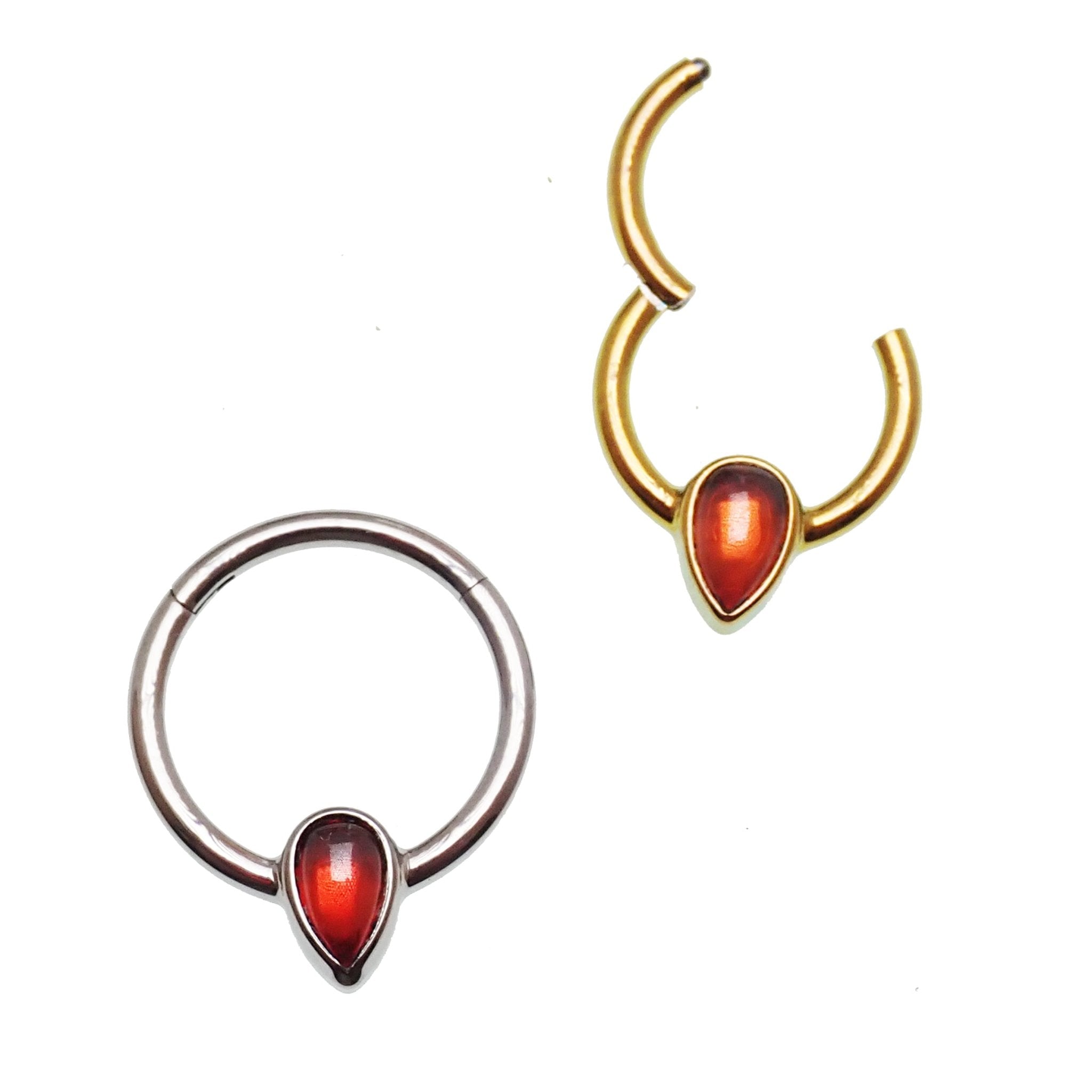 16g Natural Stone Garnet Titanium Clicker - Body Clickers Body Jewelry