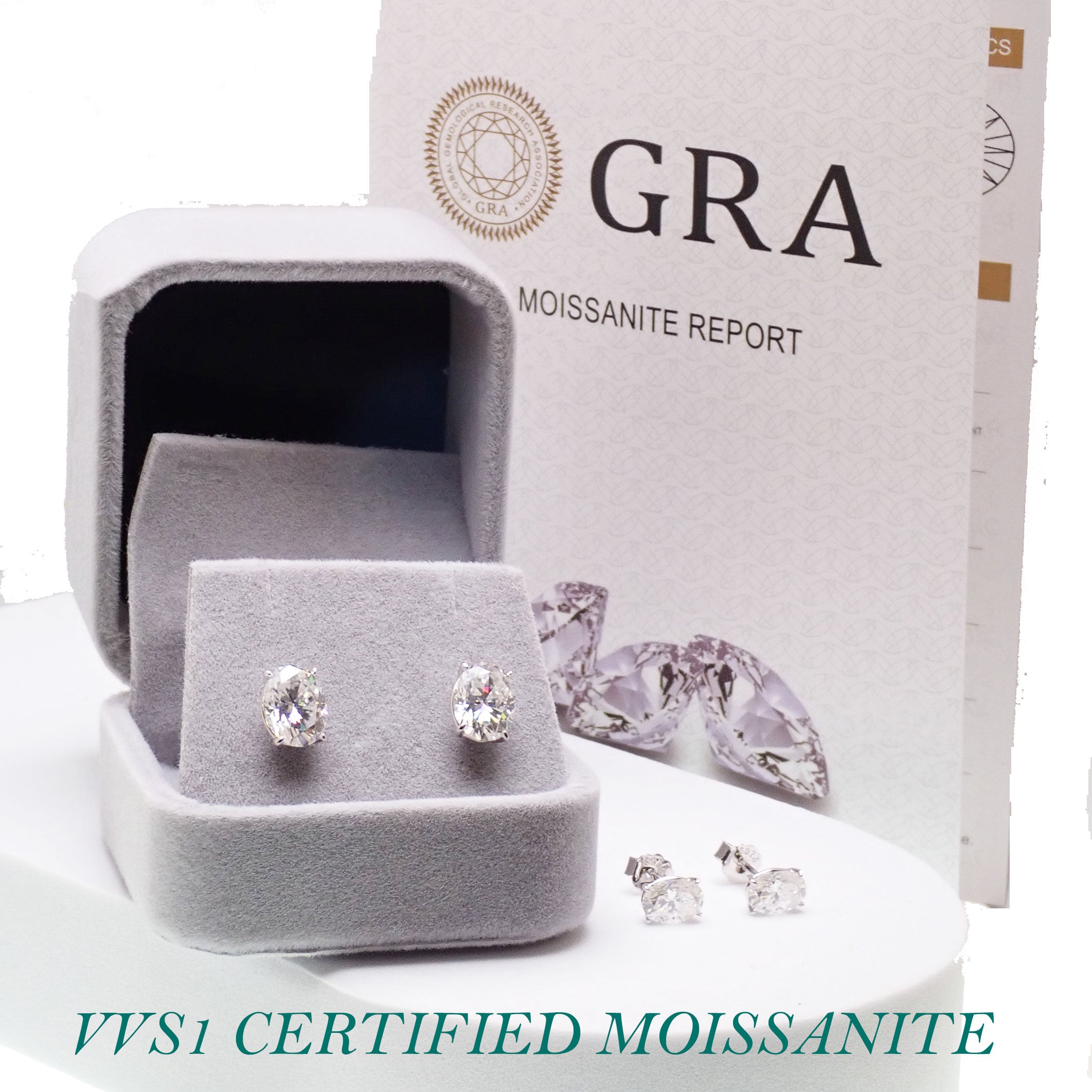 Moissanite Oval sterling Silver Earrings with Certicate