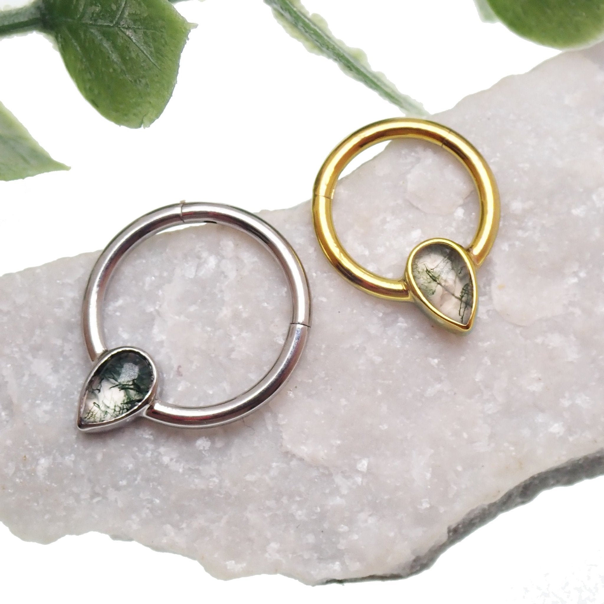 16g Natural Stone Moss Agate Titanium Clicker - Body Clickers Body Jewelry