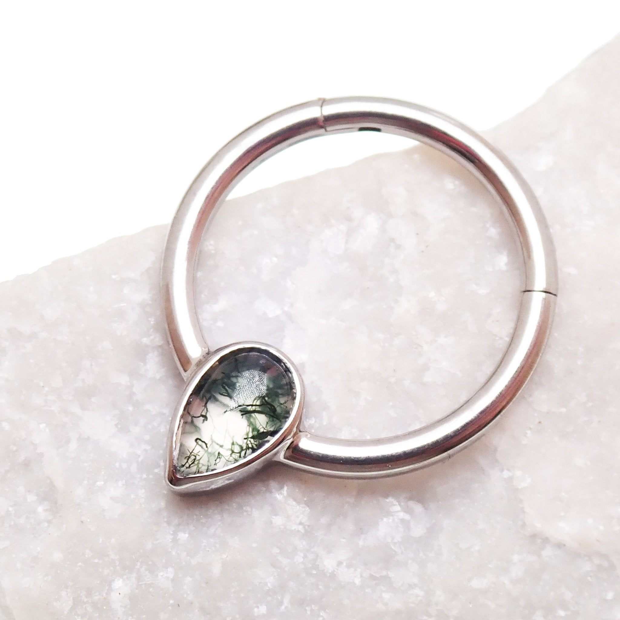 16g Natural Stone Moss Agate Titanium Clicker - Body Clickers Body Jewelry