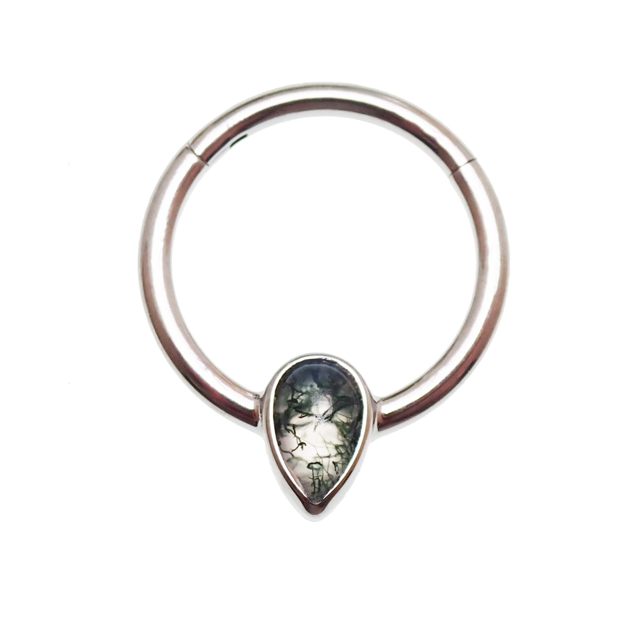 16g Natural Stone Moss Agate Titanium Clicker - Body Clickers Body Jewelry