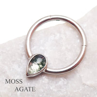 16g Natural Stone Moss Agate Titanium Clicker - Body Clickers Body Jewelry