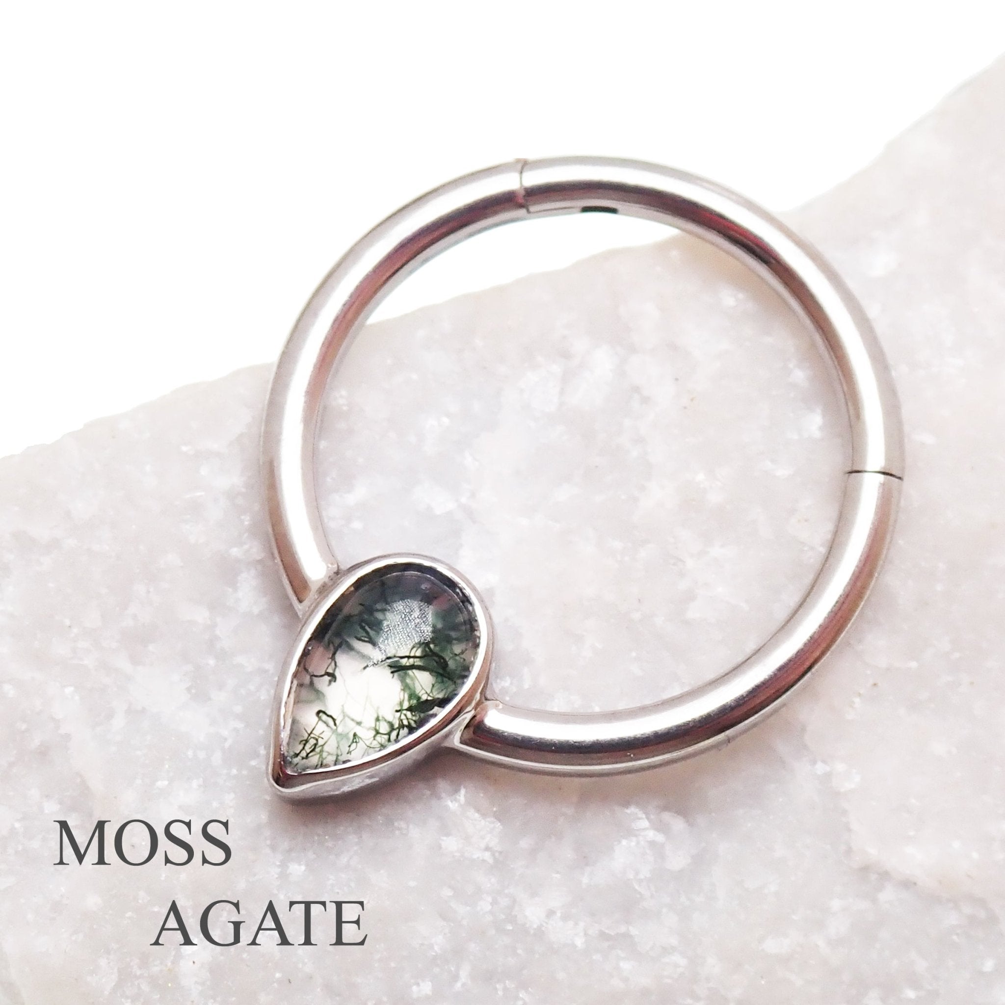 16g Natural Stone Moss Agate Titanium Clicker - Body Clickers Body Jewelry