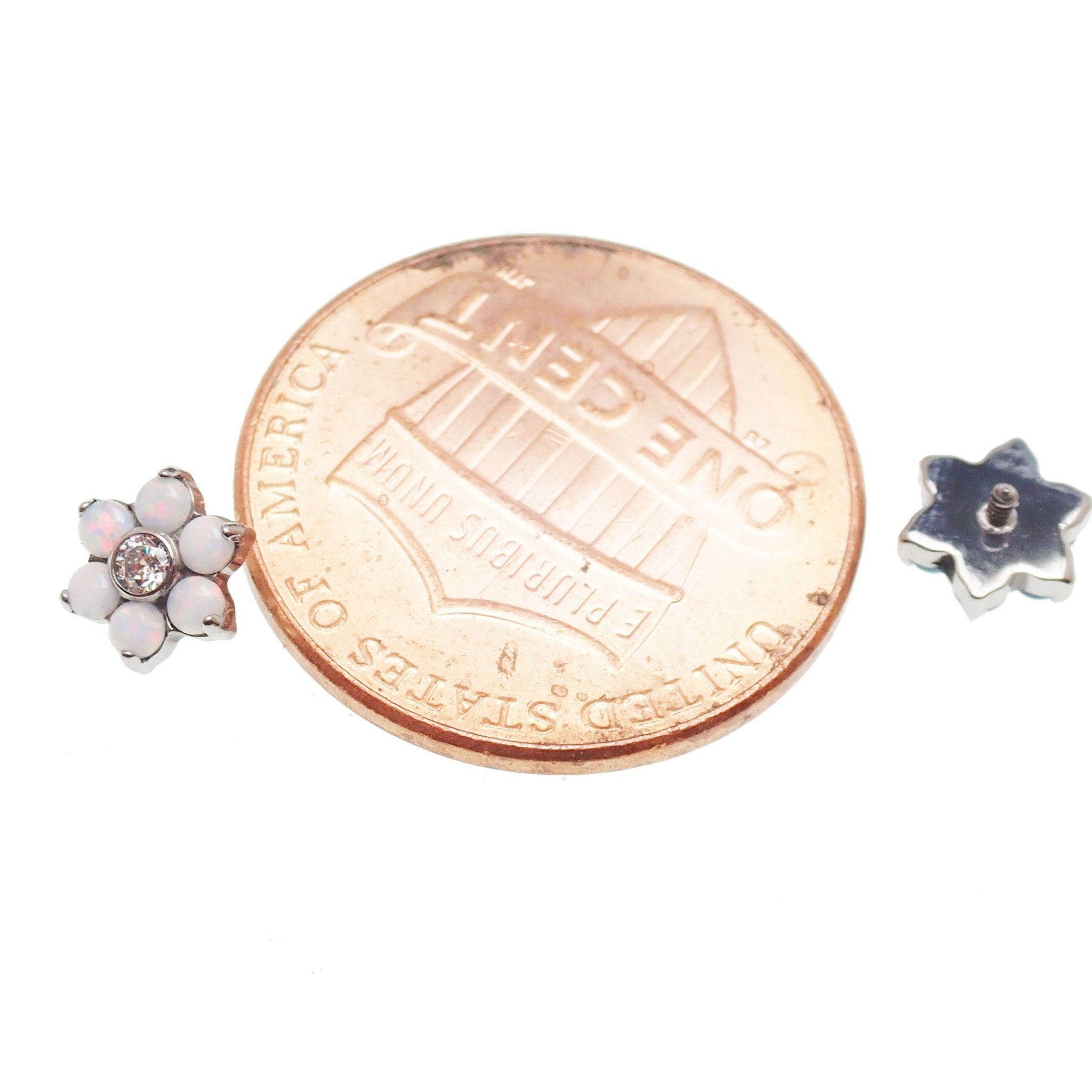 Fire Opal Flower top 0.9mm thread - Body Clickers Body Jewelry