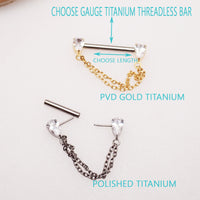 CZ Double Chain Titanium Nipple Bar 16g, 14g, 12g