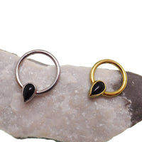 16g Natural Stone Onyx Titanium Clicker - Body Clickers Body Jewelry