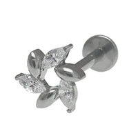 Clear CZ Flower Petal Spiral Titanium Flatback Earring 18g, 16g, 14g - Body Clickers Body Jewelry