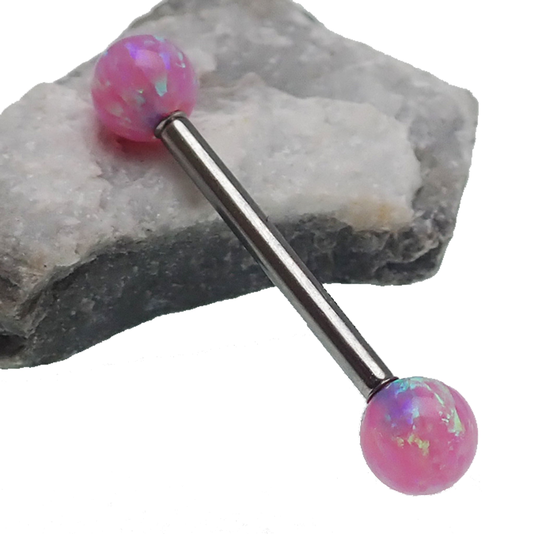 Bubblegum Pink Opal Titanium Nipple Bar 14g, 12g - Body Clickers Body Jewelry