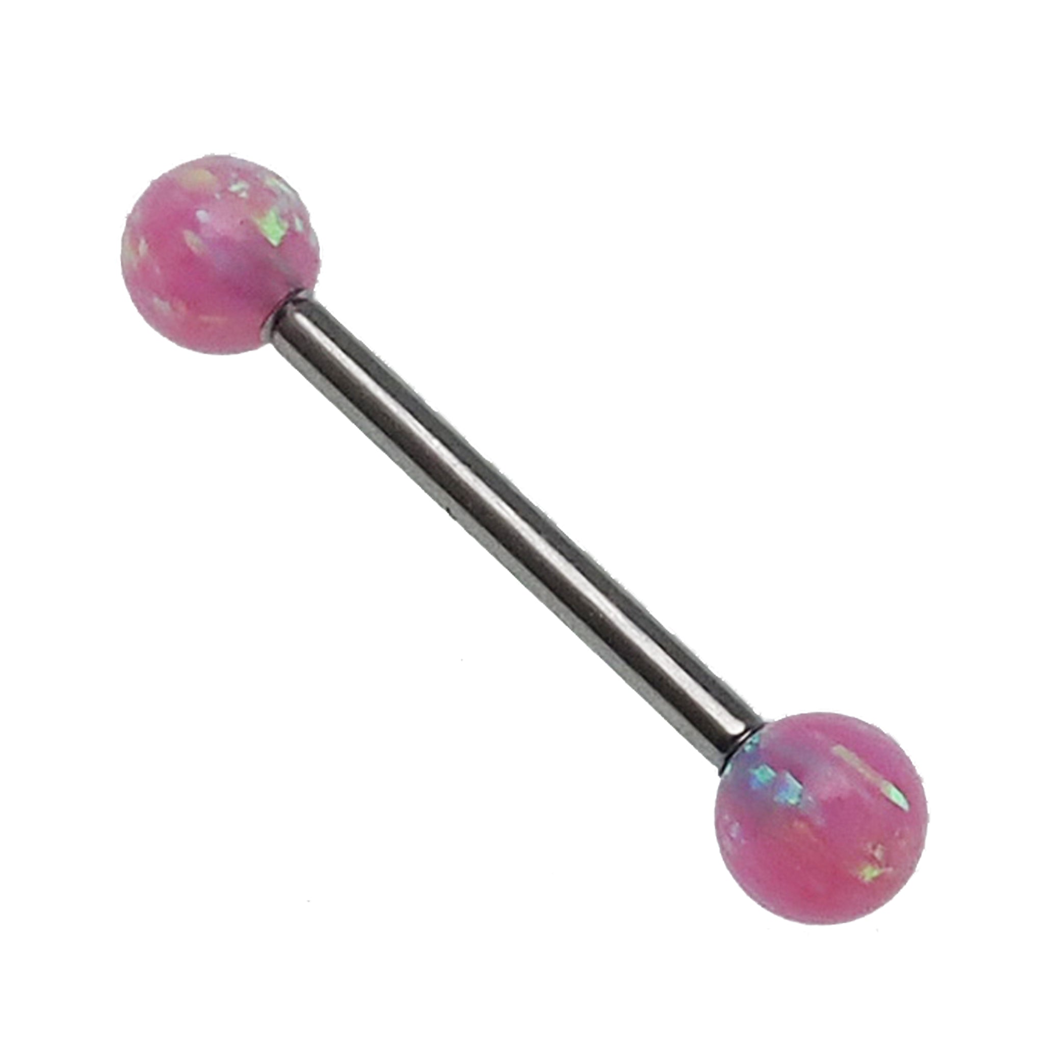 Bubblegum Pink Opal Titanium Nipple Bar 14g, 12g - Body Clickers Body Jewelry
