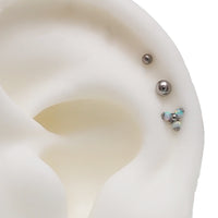 Push Fit Trio Opalite White & Titanium Balls Flatback Piercing 20g, 18g, 16g, 14g - Body Clickers Body Jewelry