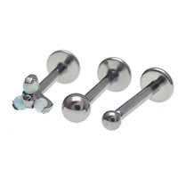 Push Fit Trio Opalite White & Titanium Balls Flatback Piercing 20g, 18g, 16g, 14g - Body Clickers Body Jewelry