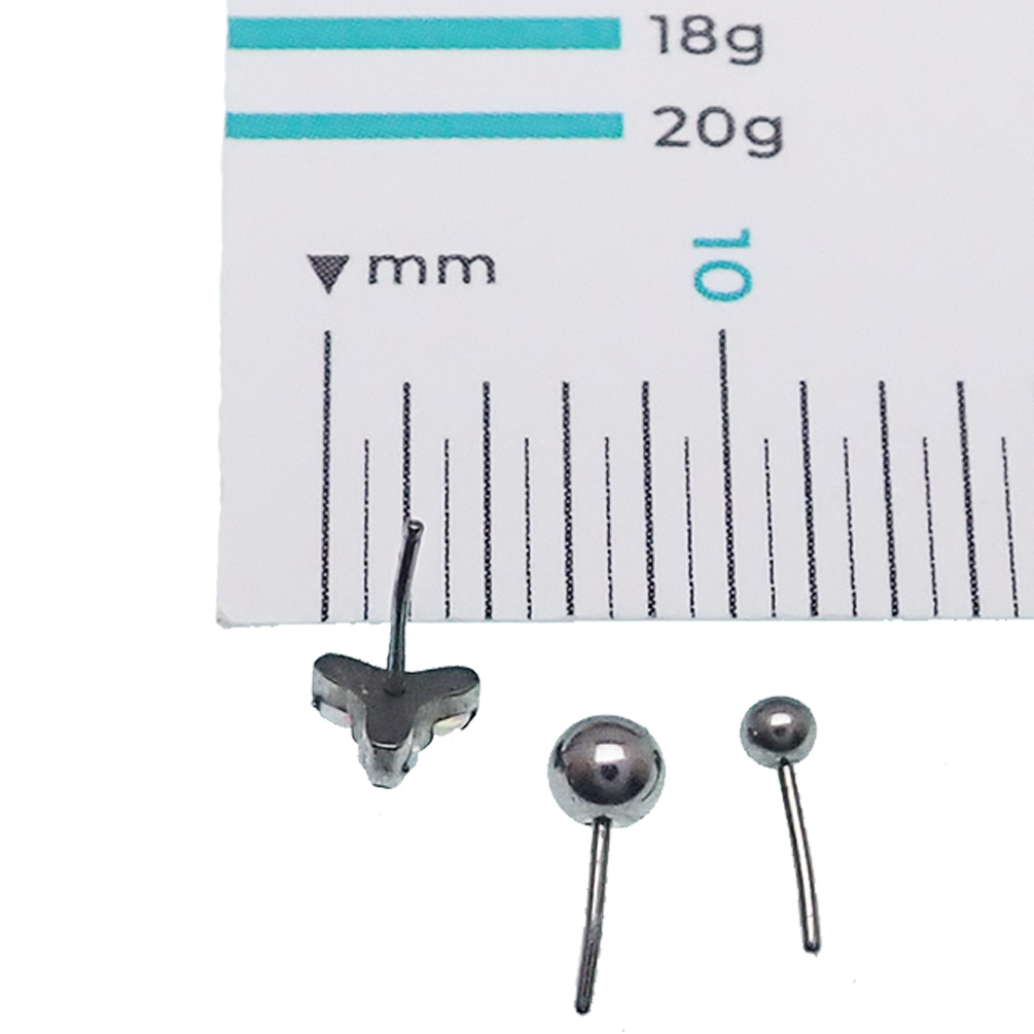 Push Fit Trio Opalite White & Titanium Balls Flatback Piercing 20g, 18g, 16g, 14g - Body Clickers Body Jewelry