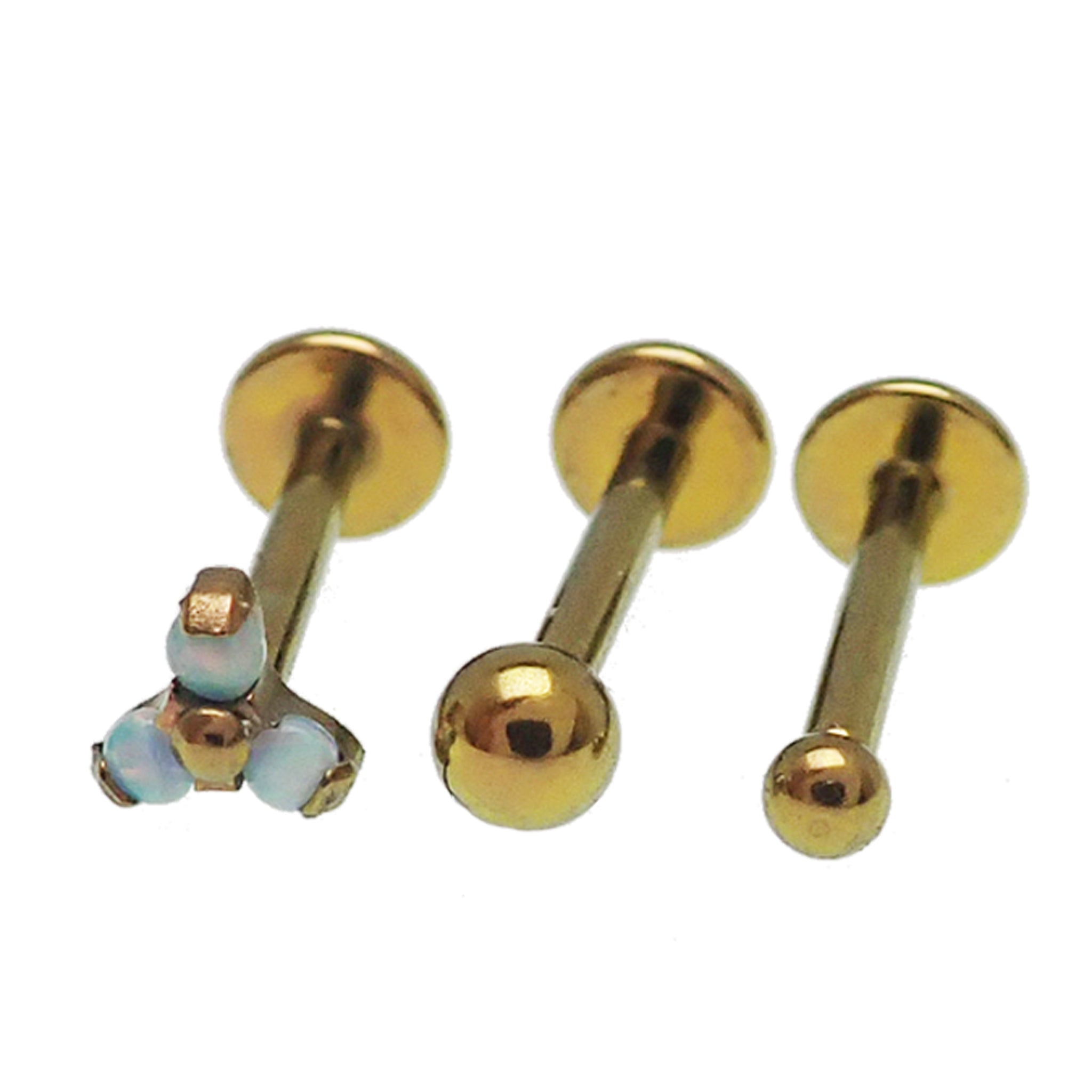Push Fit Trio Opalite White & Titanium Balls Flatback Piercing 20g, 18g, 16g, 14g - Body Clickers Body Jewelry