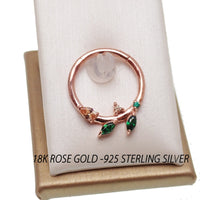 Sterling Silver 925 Leaf Hinged Clicker Emerald green CZ - Body Clickers Body Jewelry