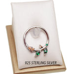 Sterling Silver 925 Leaf Hinged Clicker Emerald green CZ