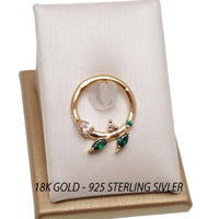 Sterling Silver 925 Leaf Hinged Clicker Emerald green CZ - Body Clickers Body Jewelry