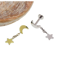Moon star Dangle helix piercing 14g, 16g, 18g - Body Clickers Body Jewelry