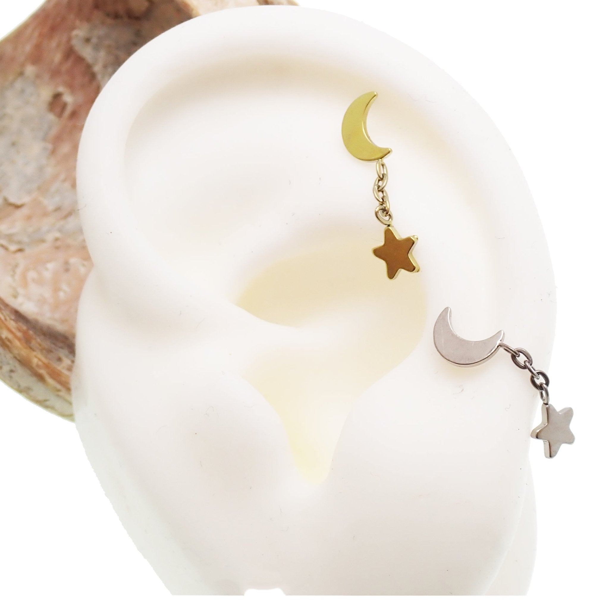 Moon star Dangle helix piercing 14g, 16g, 18g - Body Clickers Body Jewelry