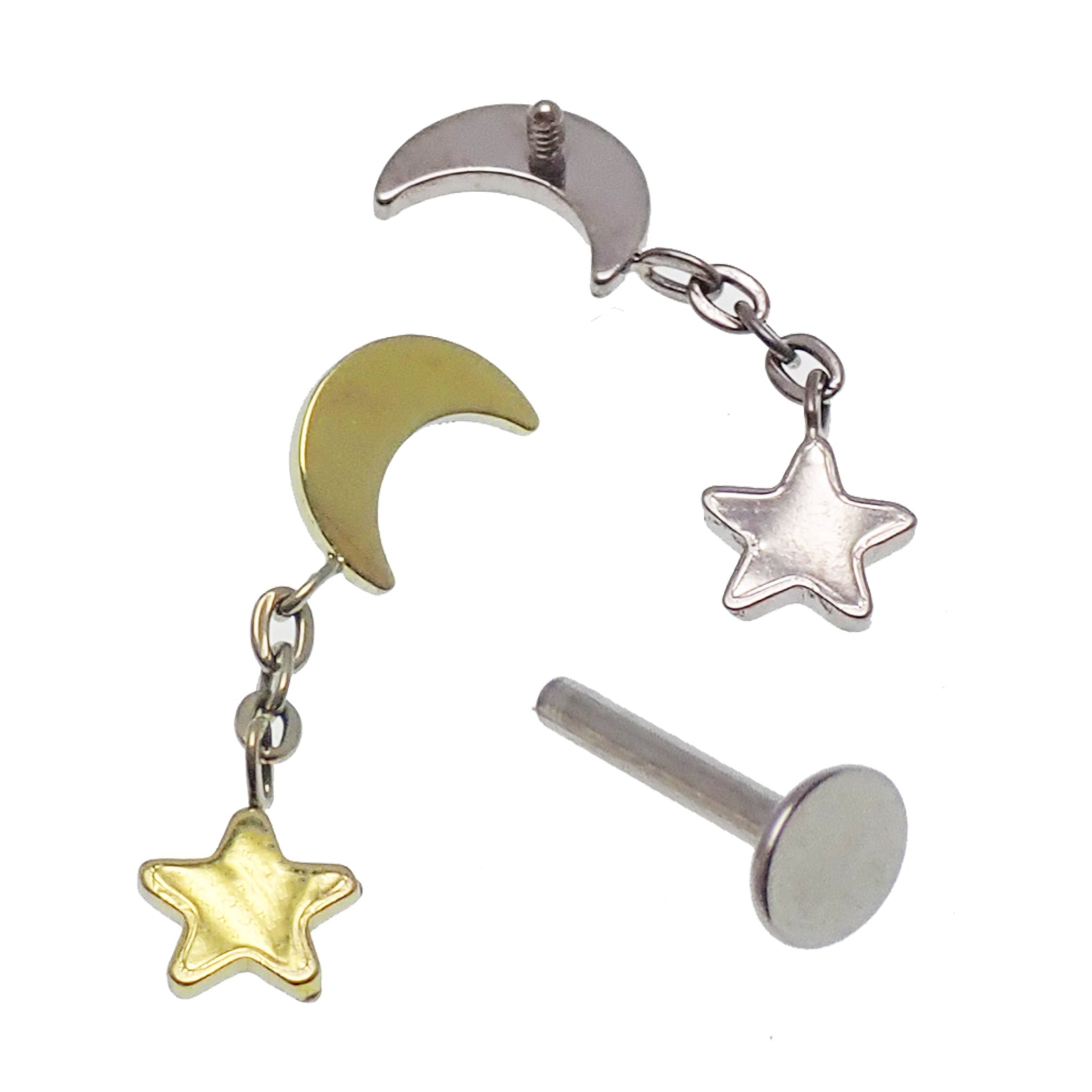 Moon star Dangle helix piercing 14g, 16g, 18g - Body Clickers Body Jewelry