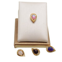 Fire Opal Teardrop, PVD Gold, internally threaded flatback - Body Clickers Body Jewelry