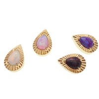 Fire Opal Teardrop, PVD Gold, internally threaded flatback - Body Clickers Body Jewelry