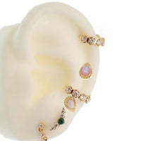 Fire Opal Teardrop, PVD Gold, internally threaded flatback - Body Clickers Body Jewelry