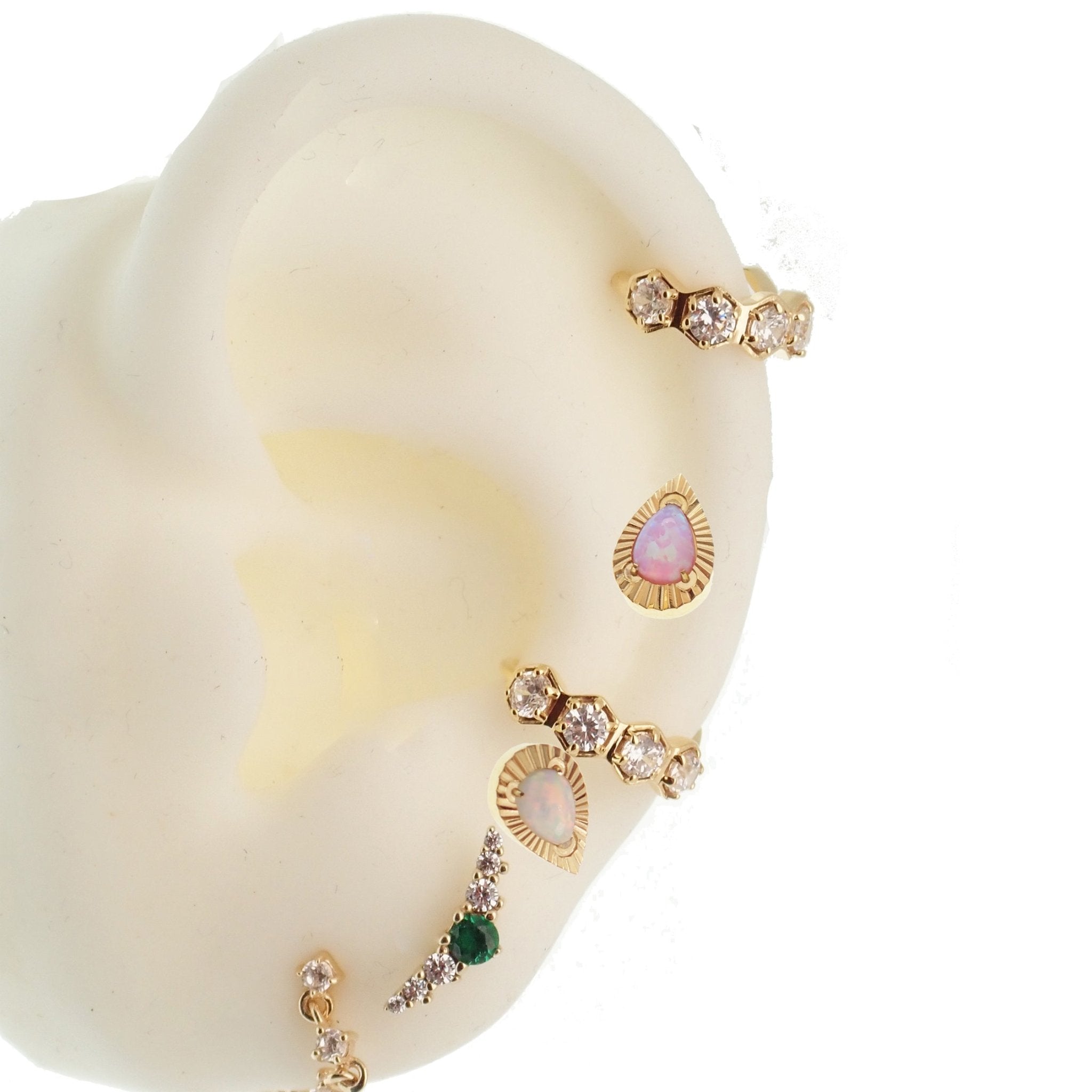 Fire Opal Teardrop, PVD Gold, internally threaded flatback - Body Clickers Body Jewelry