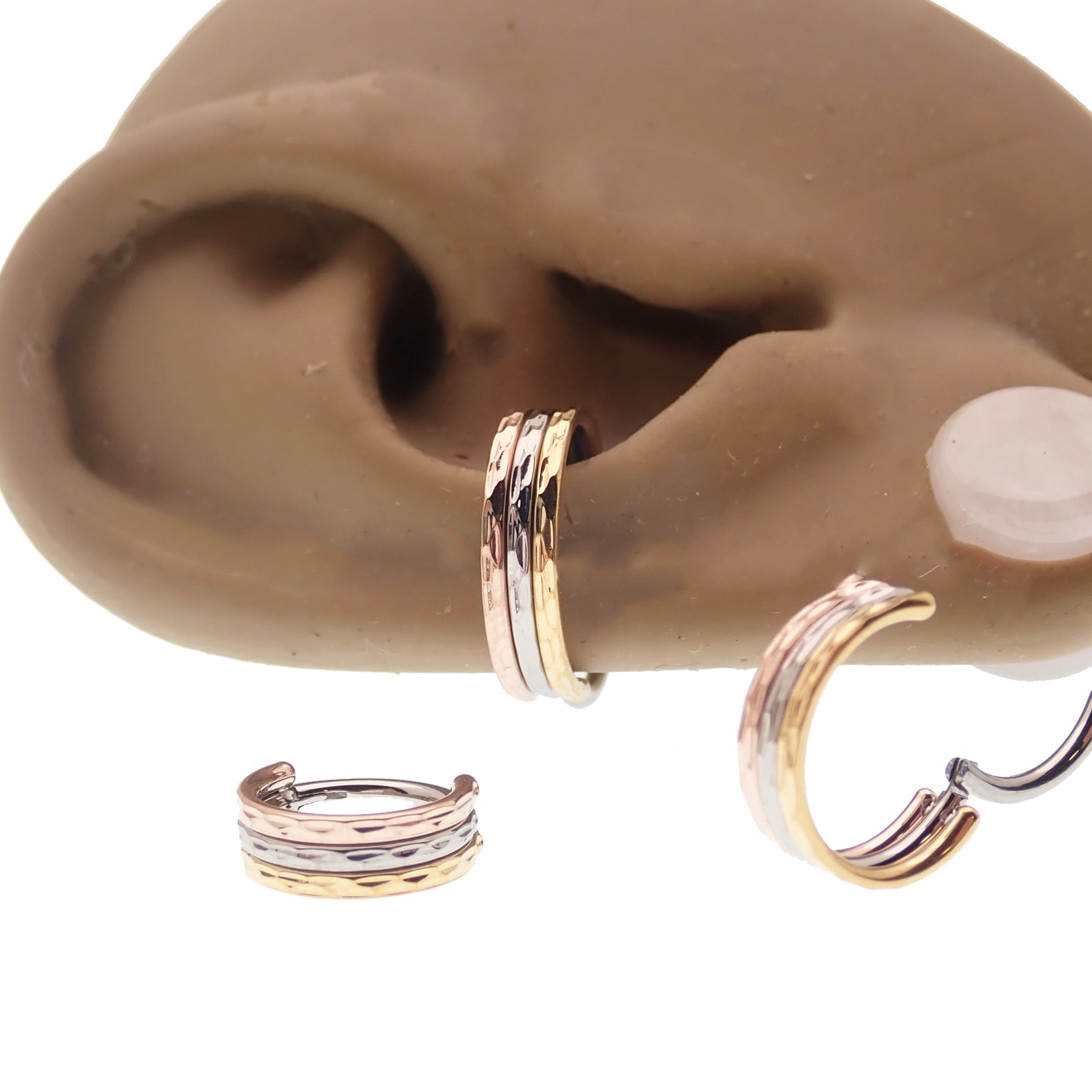 Hammered Trio metal Stacked Clicker 16g, - Body Clickers Body Jewelry