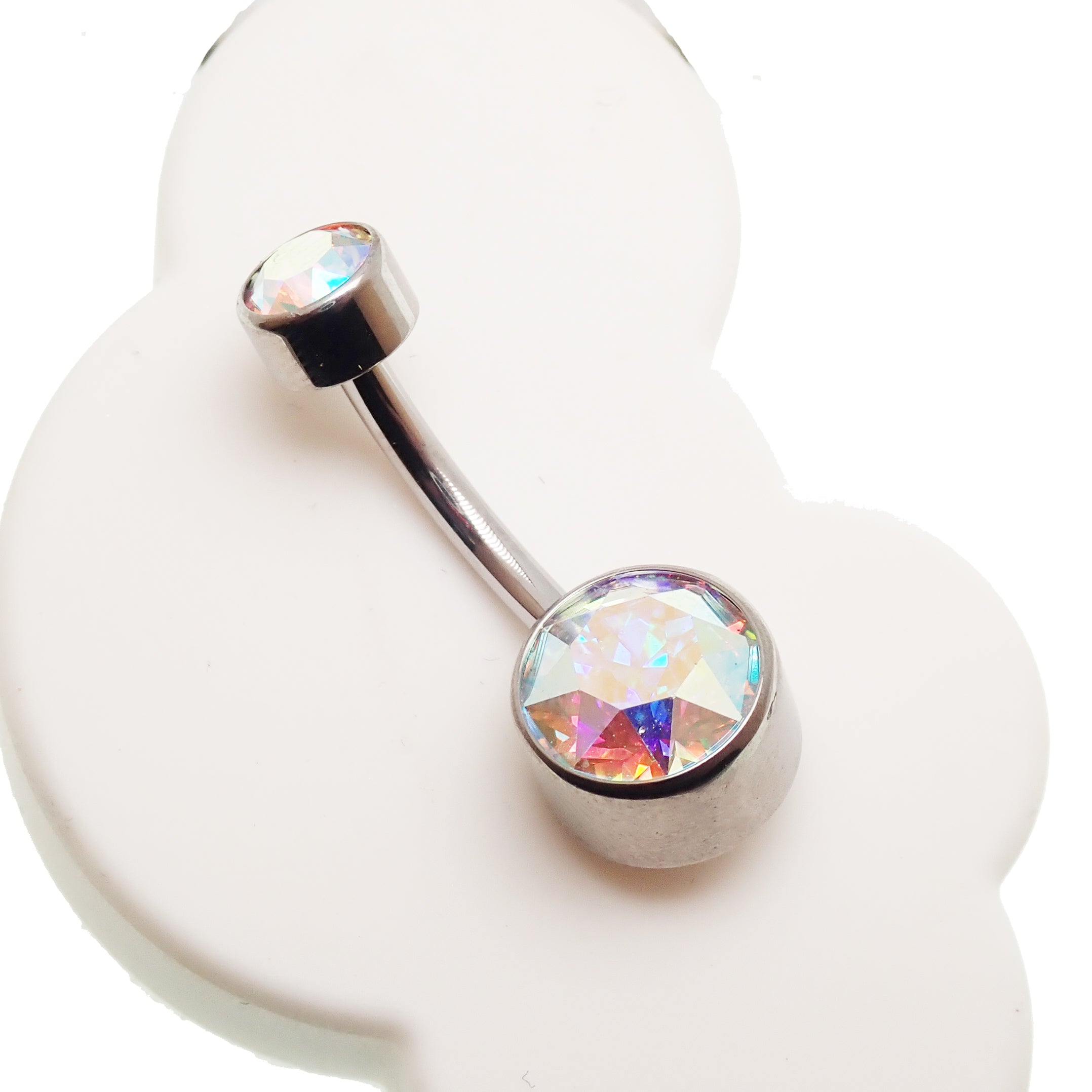 internally Threaded CZ Belly Bar 14g - Body Clickers Body Jewelry