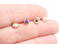 Fire Opal Teardrop, PVD Gold, internally threaded flatback - Body Clickers Body Jewelry