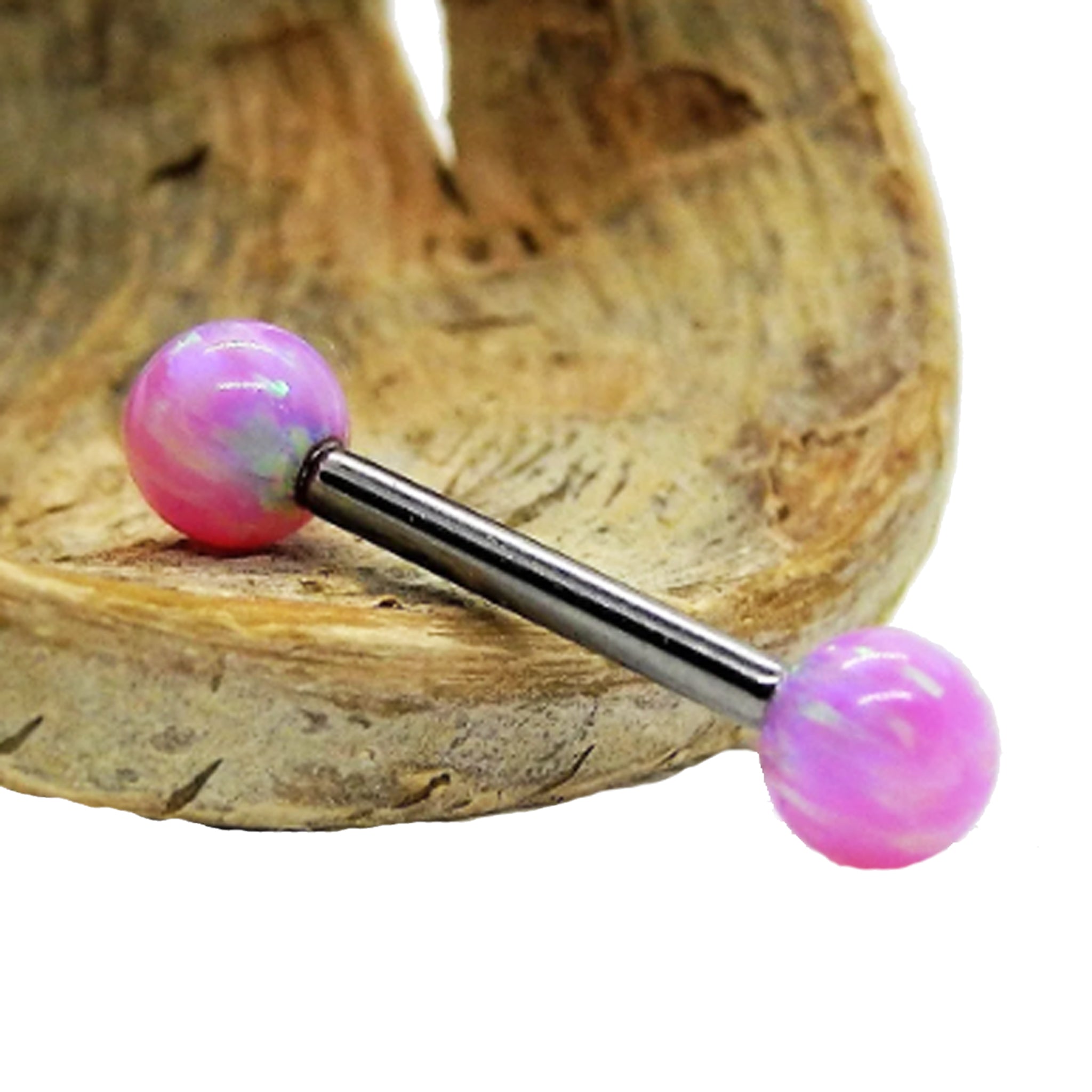 Bubblegum Pink Opal Titanium Nipple Bar 14g, 12g - Body Clickers Body Jewelry