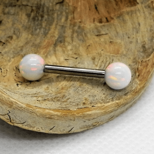 White Opal Titanium Nipple Bar 14g, 12g - Body Clickers Body Jewelry