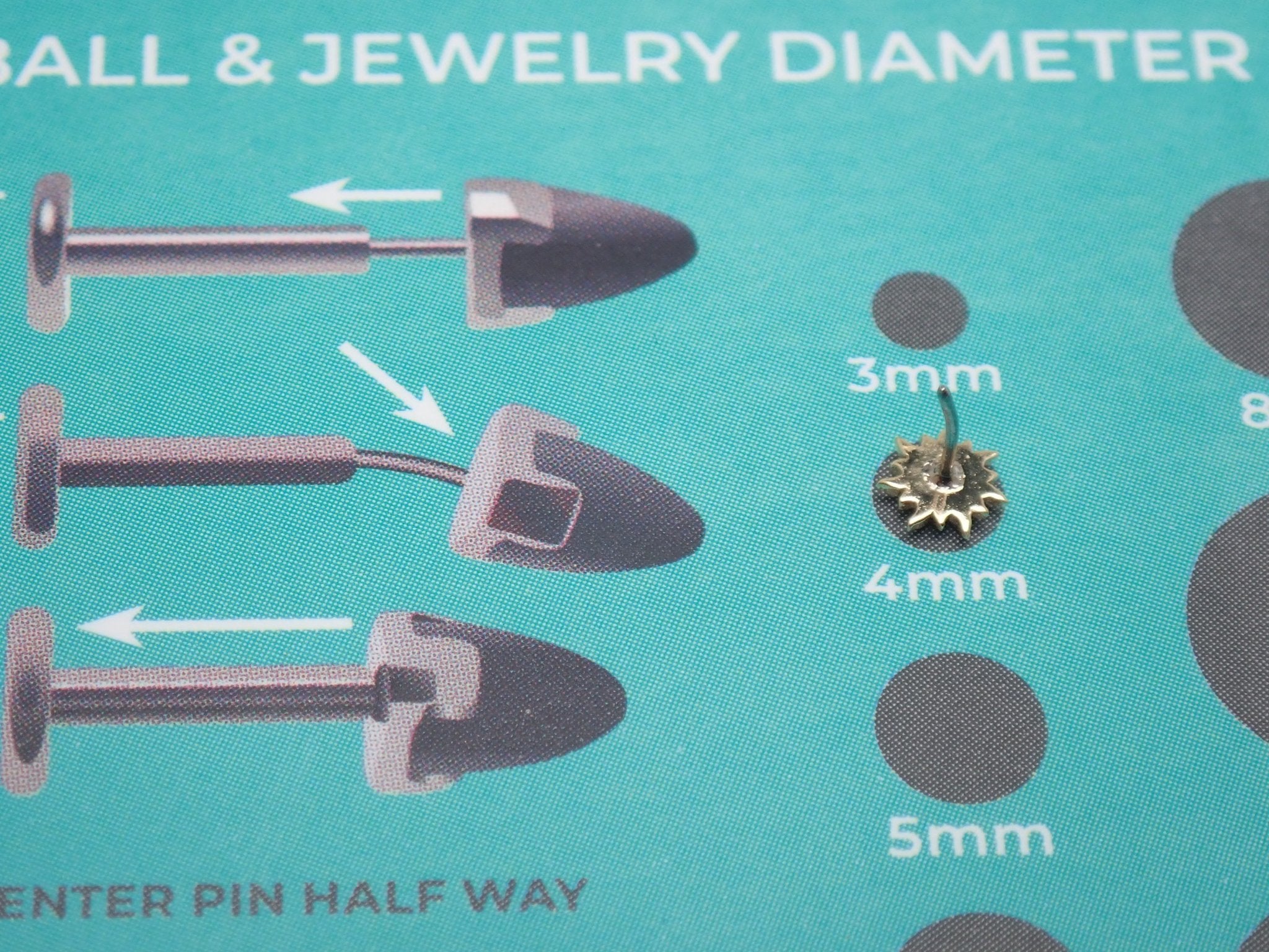 14k Sun top / Titanium Flatback Push fit Piercing - Body Clickers Body Jewelry