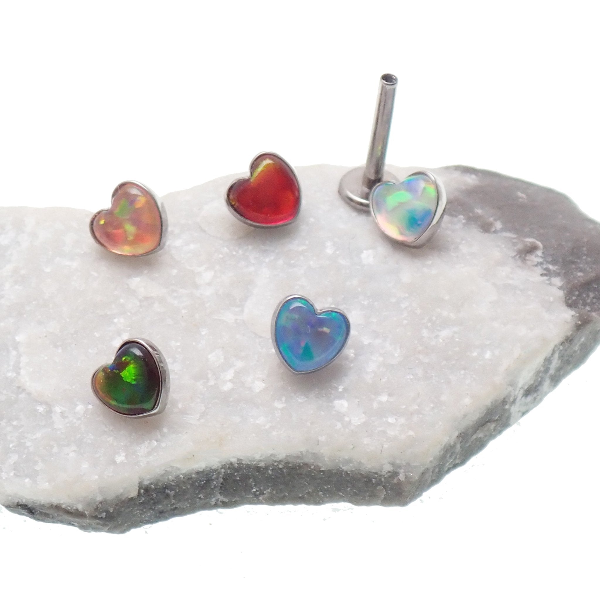 Jelly opal Heart Titanium with Flatback 18g, 16g, 14g - Body Clickers Body Jewelry
