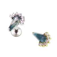 Semi - Precious Moss Agate/CZ Titanium Flatback Piercing - Body Clickers Body Jewelry