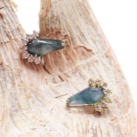 Semi - Precious Moss Agate/CZ Titanium Flatback Piercing - Body Clickers Body Jewelry