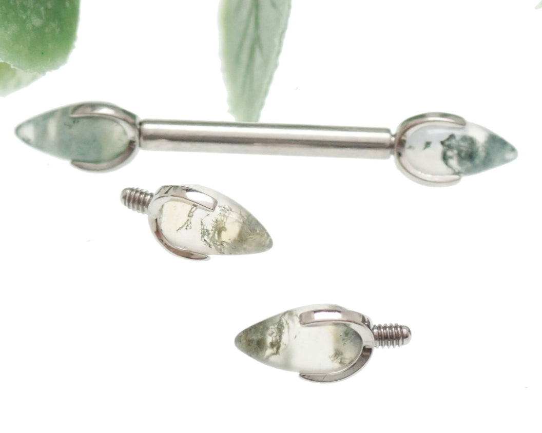 Moss Agate Dragon Egg barbell Piercing 14g,12g