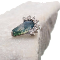Semi - Precious Moss Agate/CZ Titanium Flatback Piercing - Body Clickers Body Jewelry