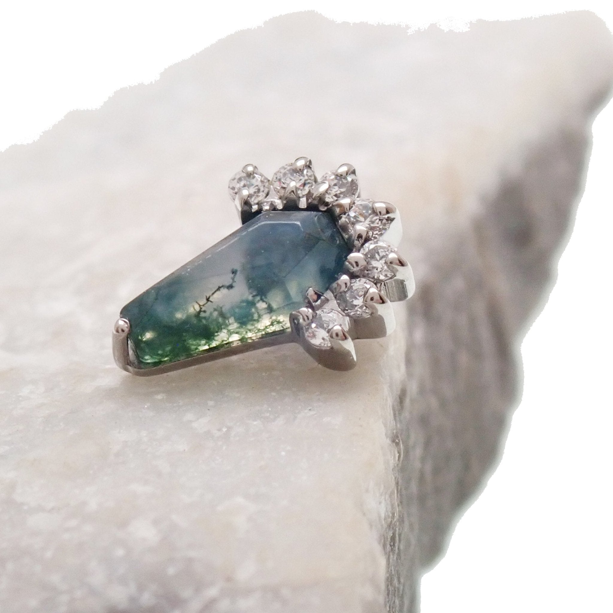 Semi - Precious Moss Agate/CZ Titanium Flatback Piercing - Body Clickers Body Jewelry