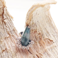 Semi - Precious Moss Agate/CZ Titanium Flatback Piercing - Body Clickers Body Jewelry