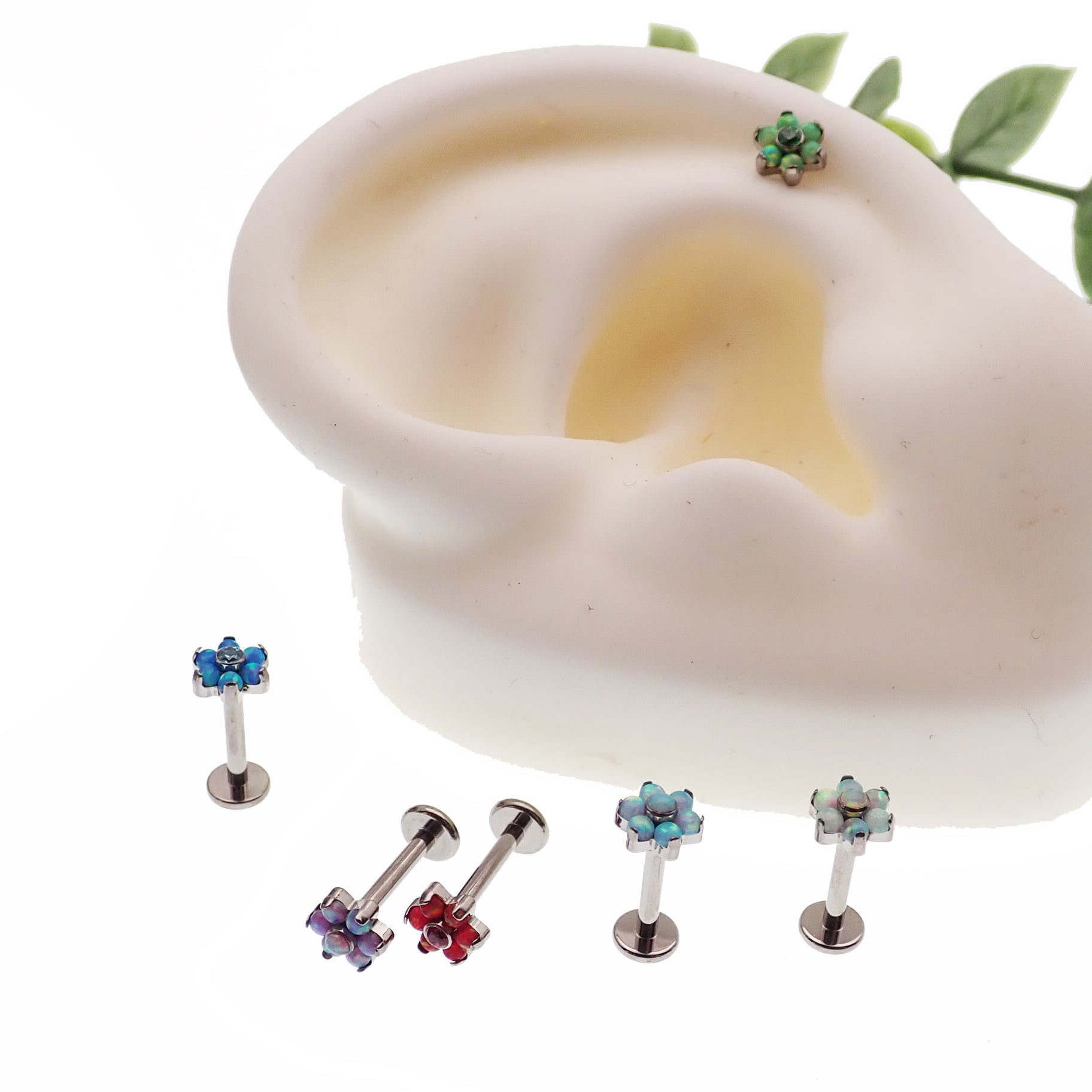 Flower Fire Opal Flat Back 14g, 16g, 18g - Body Clickers Body Jewelry