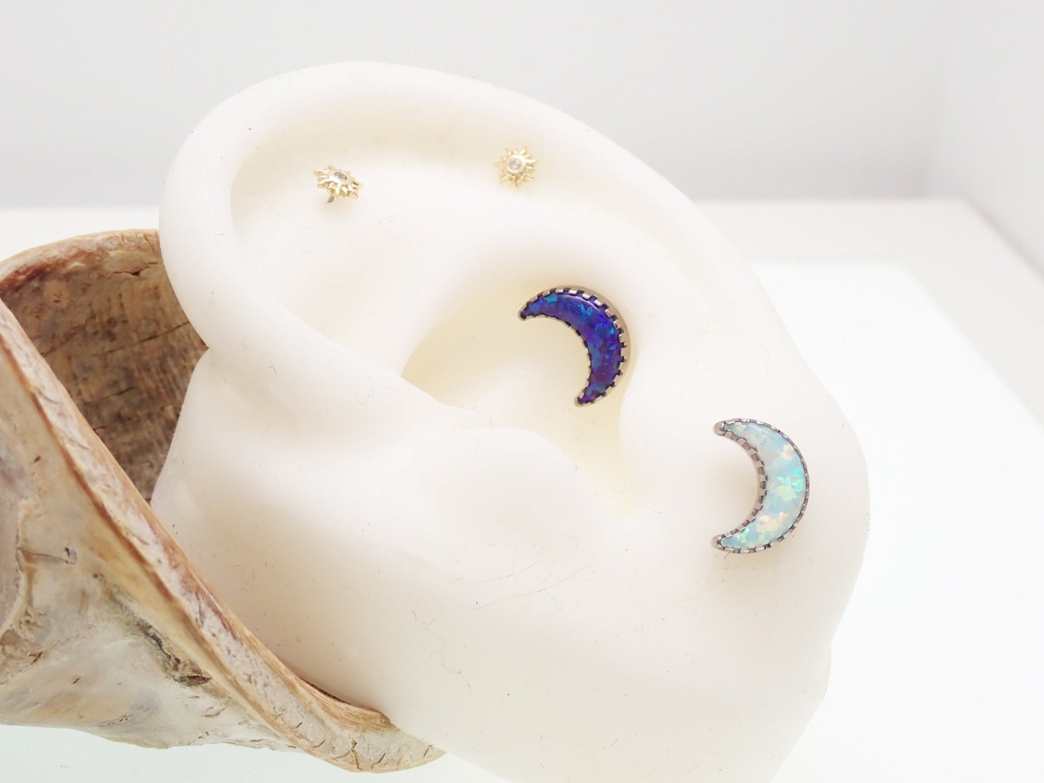 Opal Moon Push Fit Flatback Titanium 20g, 18g, 16g, 14g - Body Clickers Body Jewelry