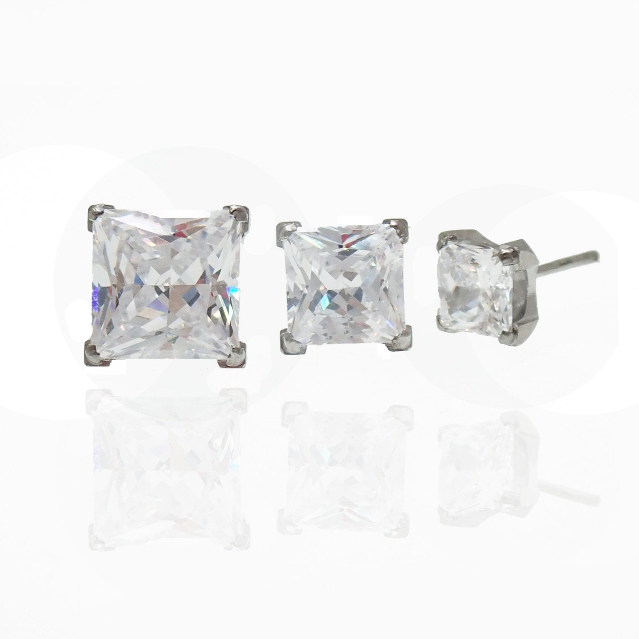 Princess Cut CZ titanium Threadless flatback - Body Clickers Body Jewelry