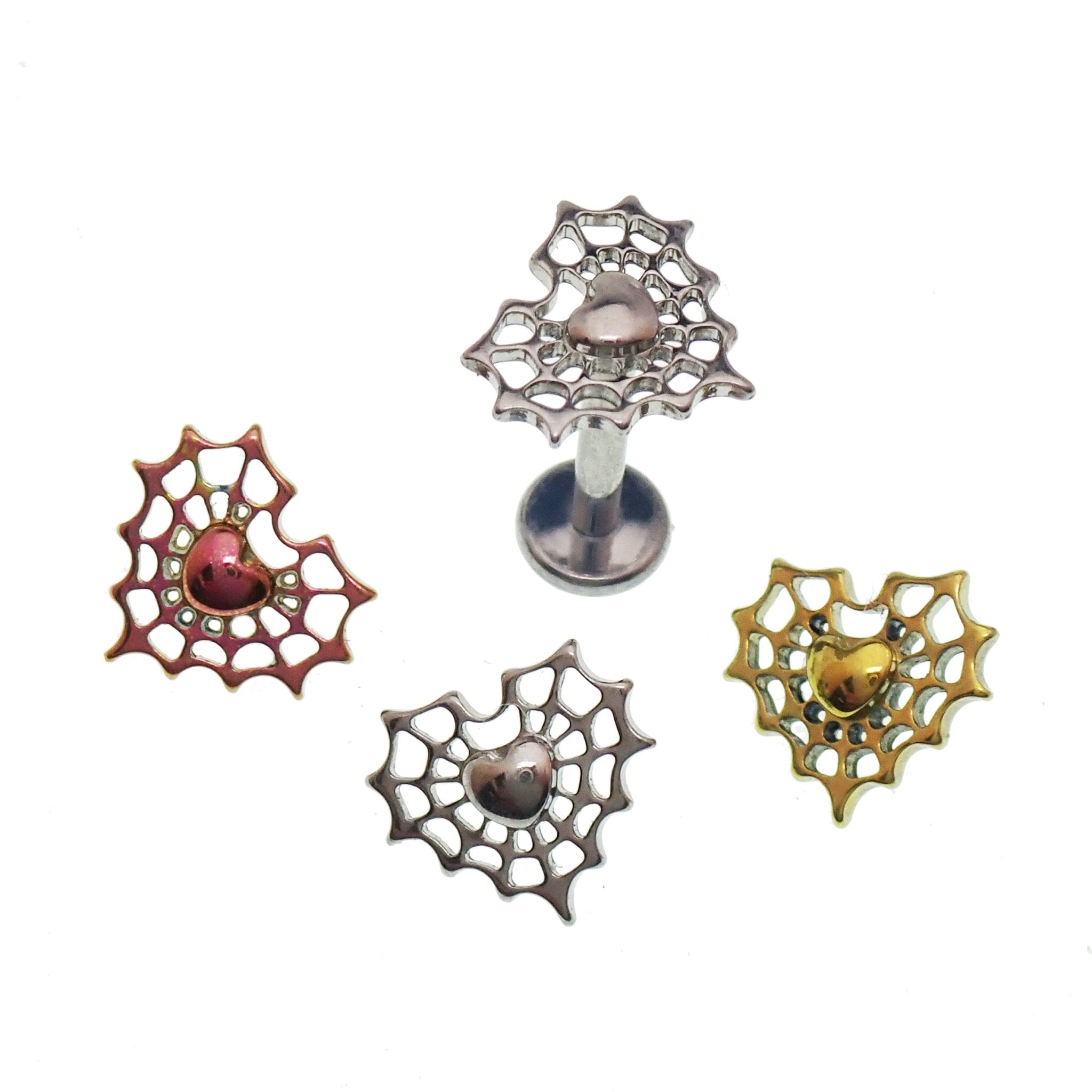 Web Heart Titanium Flatback Piercing 18g, 16g, 14g - Body Clickers Body Jewelry