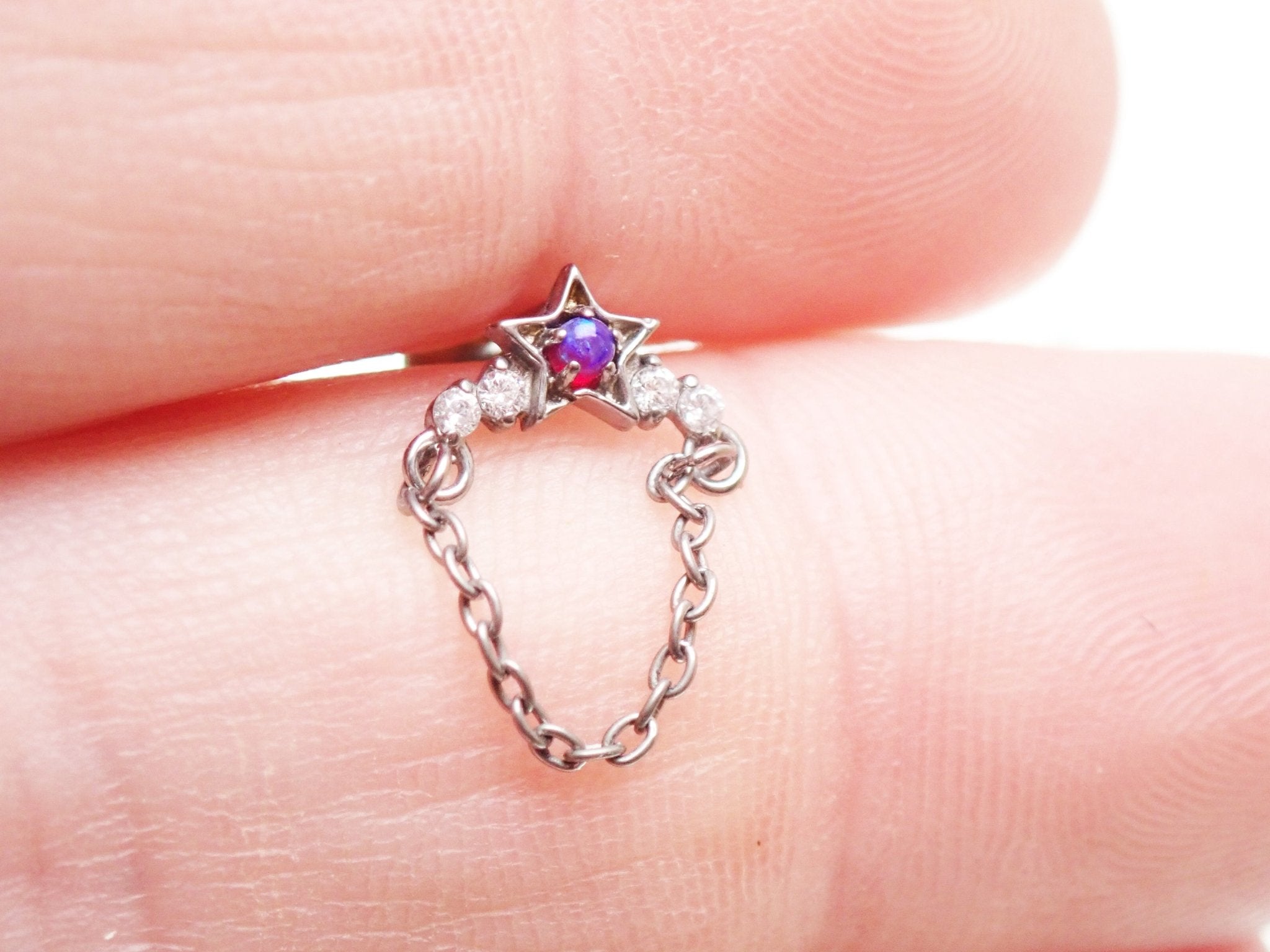 Star Opal Chain Helix Titanium Flatback Piercing - 20g, 18g, 16g, 14g - Body Clickers Body Jewelry